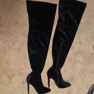 Justfabulous Black Velvet Thigh High Boots Sz 10